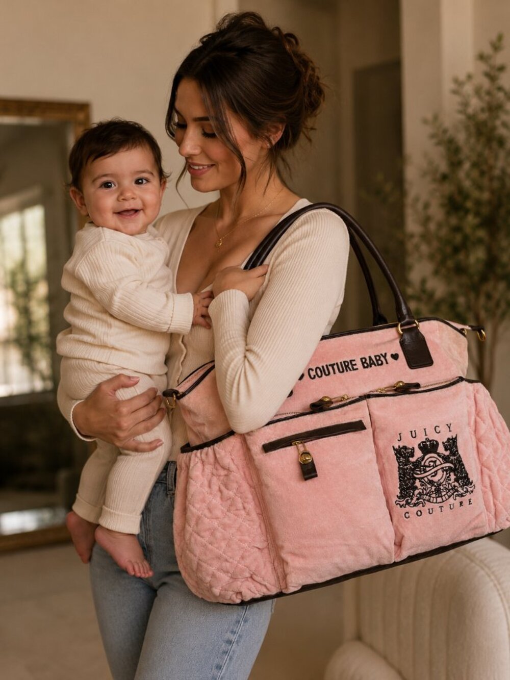 Juicy Couture Velour Embroided Pink Baby Diaper Bag - Picture 2 of 15